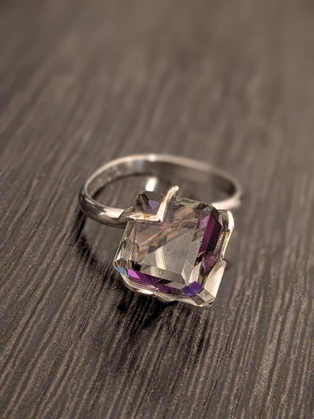 Vintage Sarah Coventry Magic Ice Geometric Cube Adjustable Ring Silver Tone